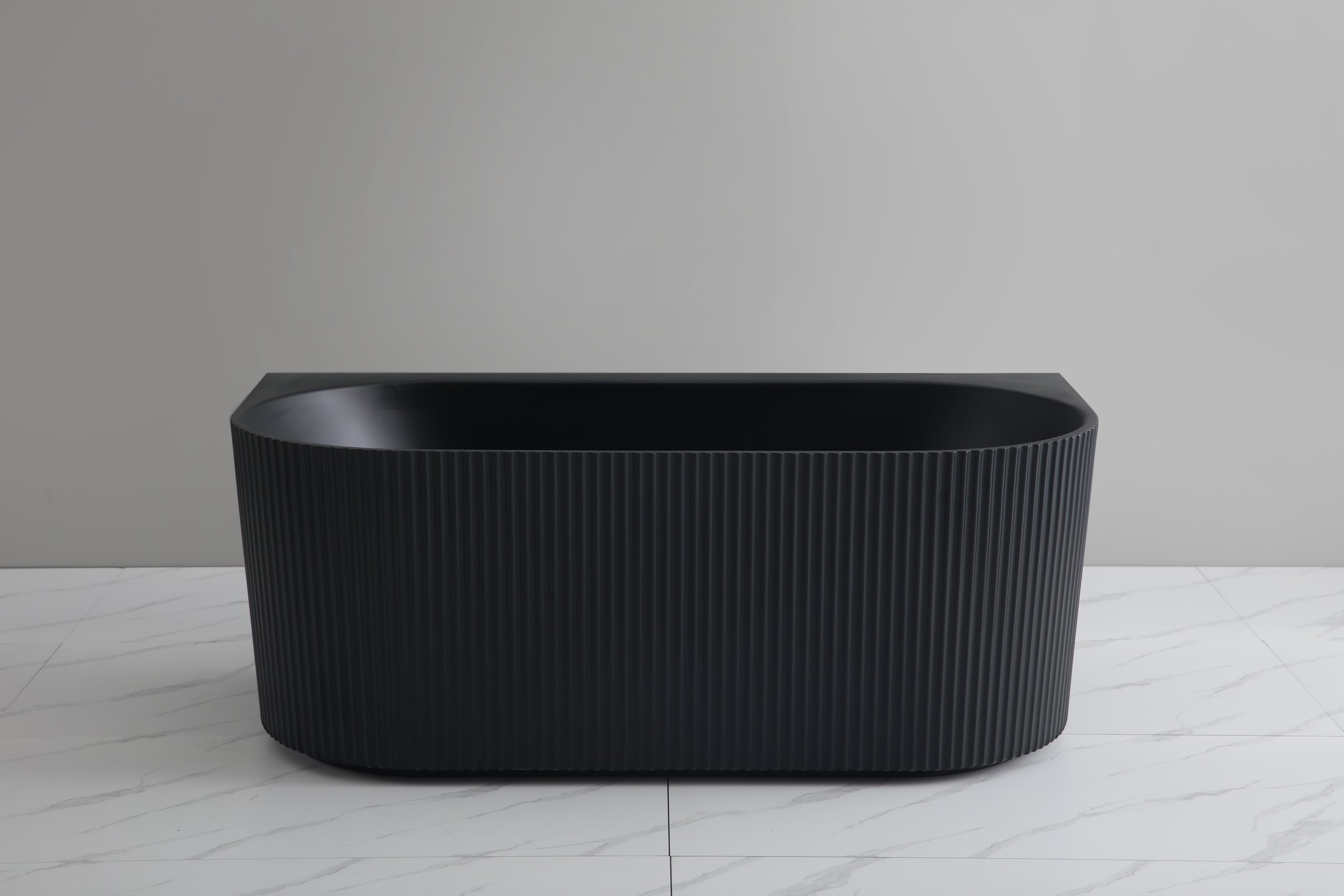 Ceto Bari Groove 1500mm Fluted Oval Freestanding Back to Wall Bathtub Matt Black