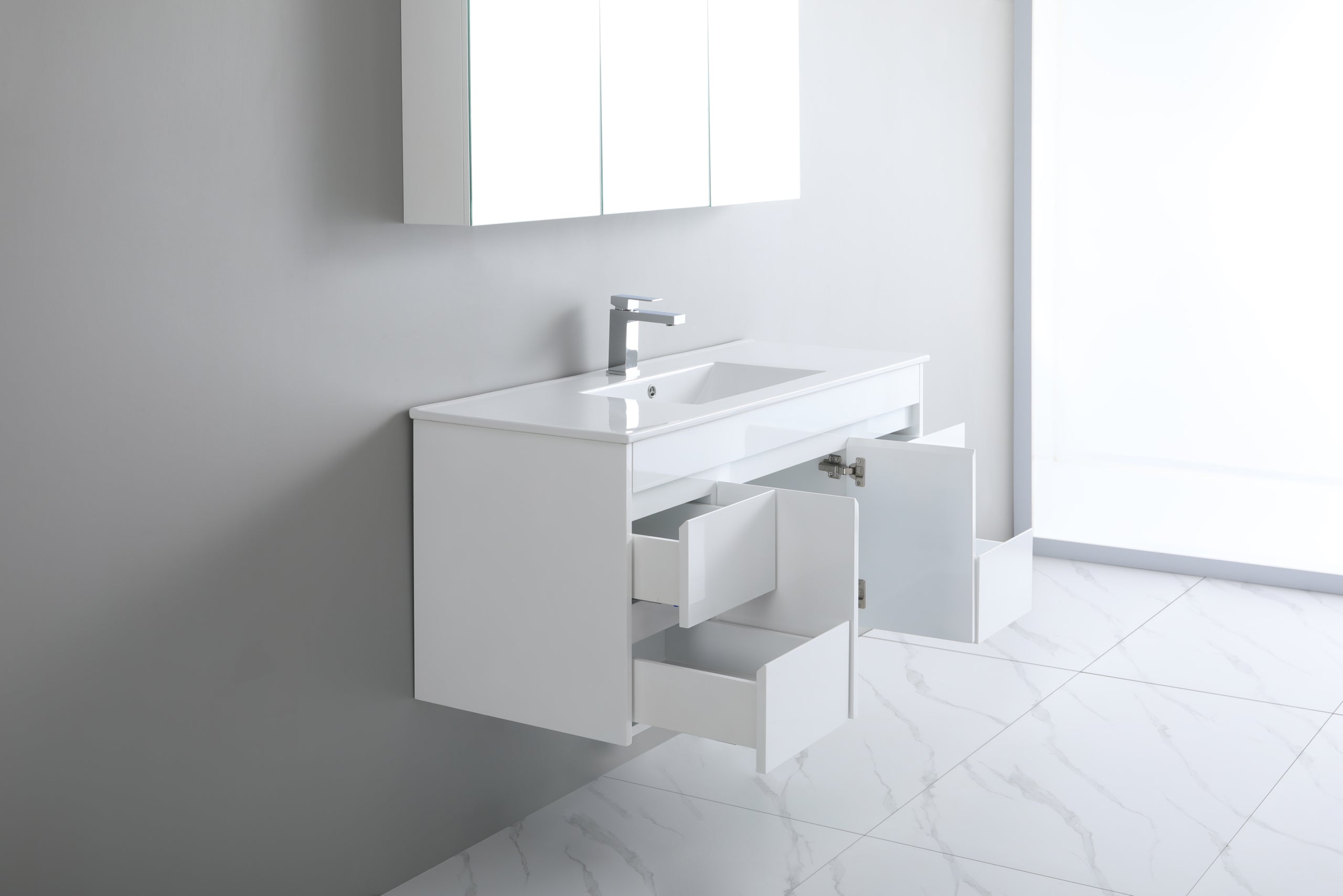 Polar PVC Waterpoof Wall Hung Bathroom Vanity White