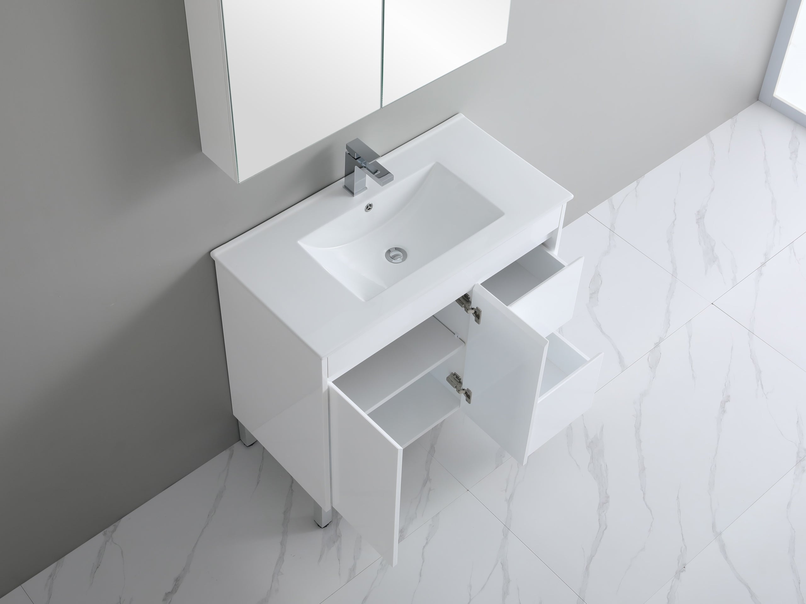 Polar PVC Waterpoof Free Standing Bathroom Vanity White