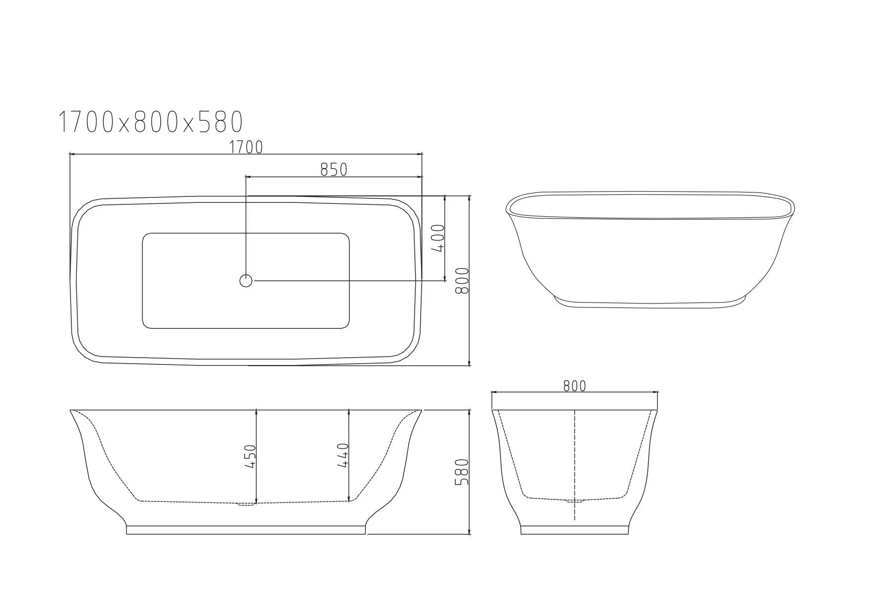 Libra 1700mm Freestanding Gloss White Bathtub