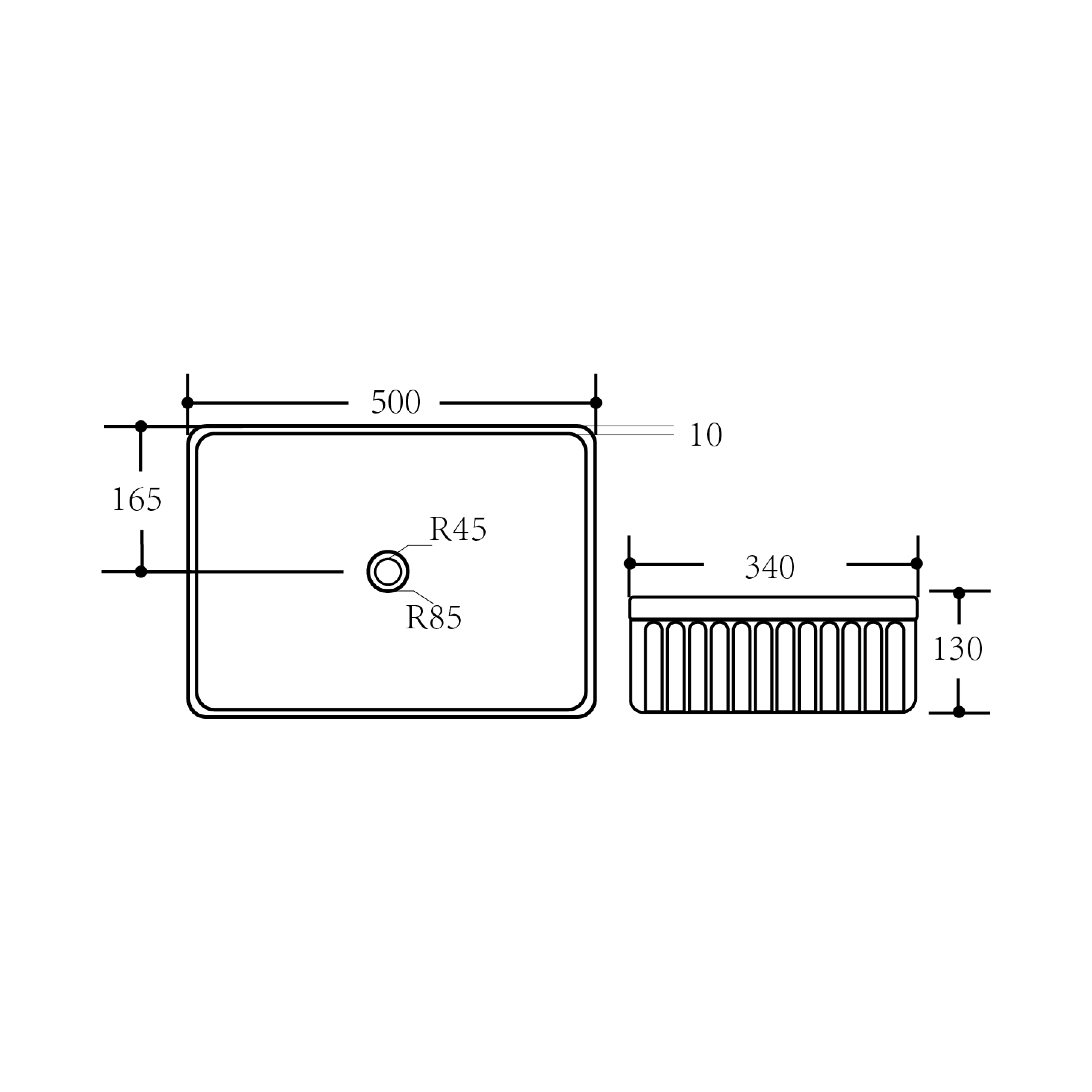Crete Fluted  Above Counter Basin 500*340*130 Matte Black