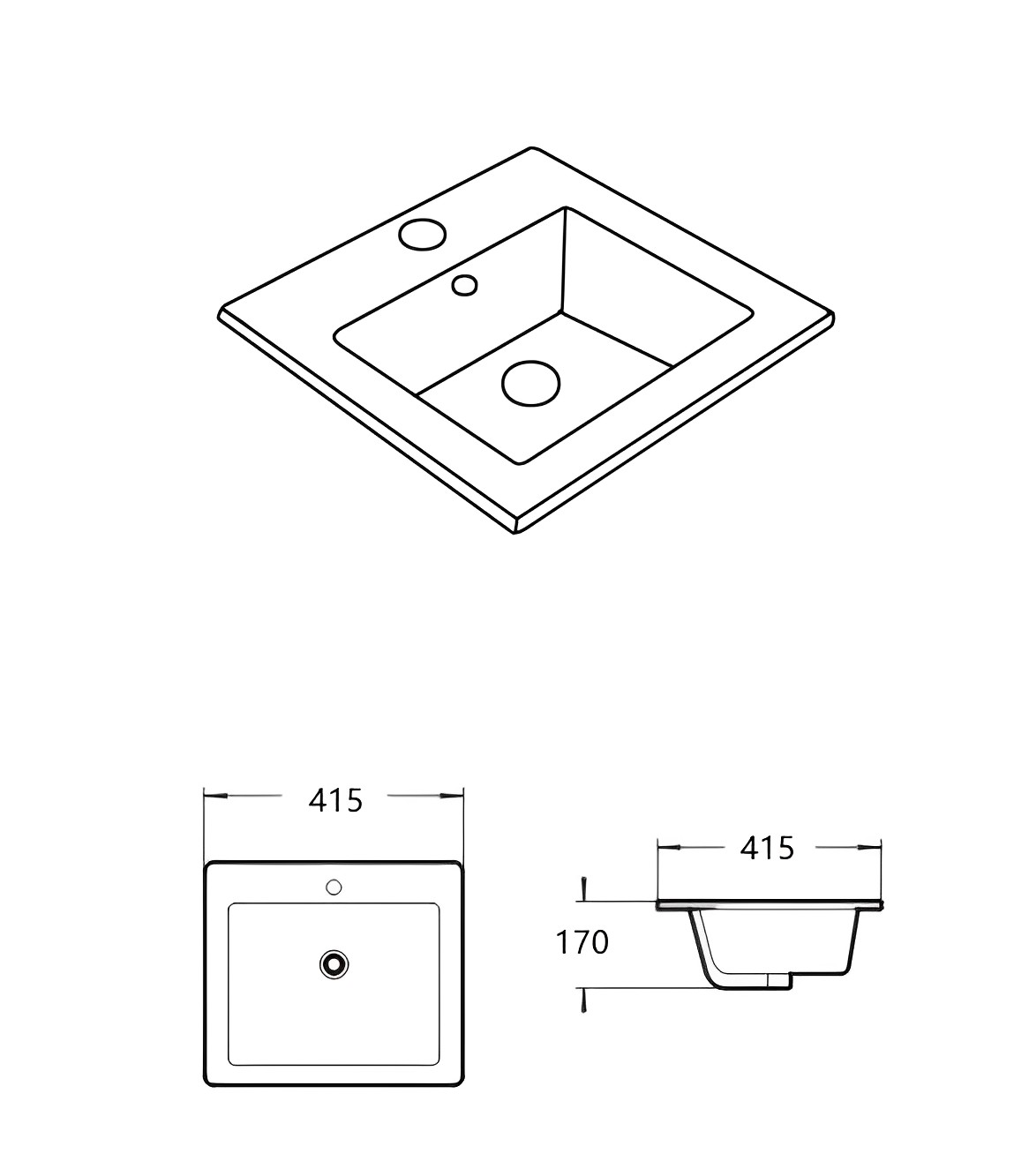 Crete Insert Basin Tap Hole 415*415*170 Gloss white