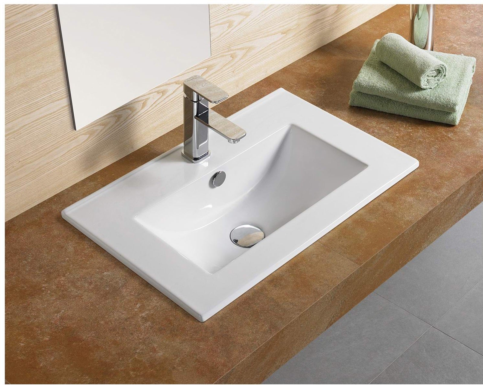 Slim Ceramic Counter Top Basin Gloss white