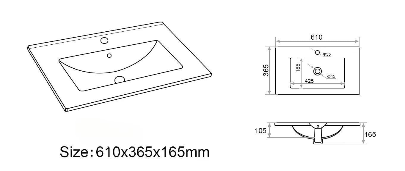 Slim Ceramic Counter Top Basin Gloss white