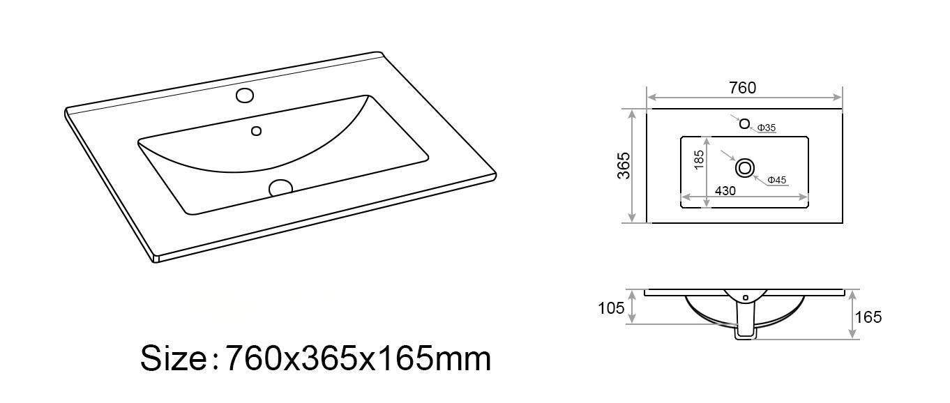 Slim Ceramic Counter Top Basin Gloss white