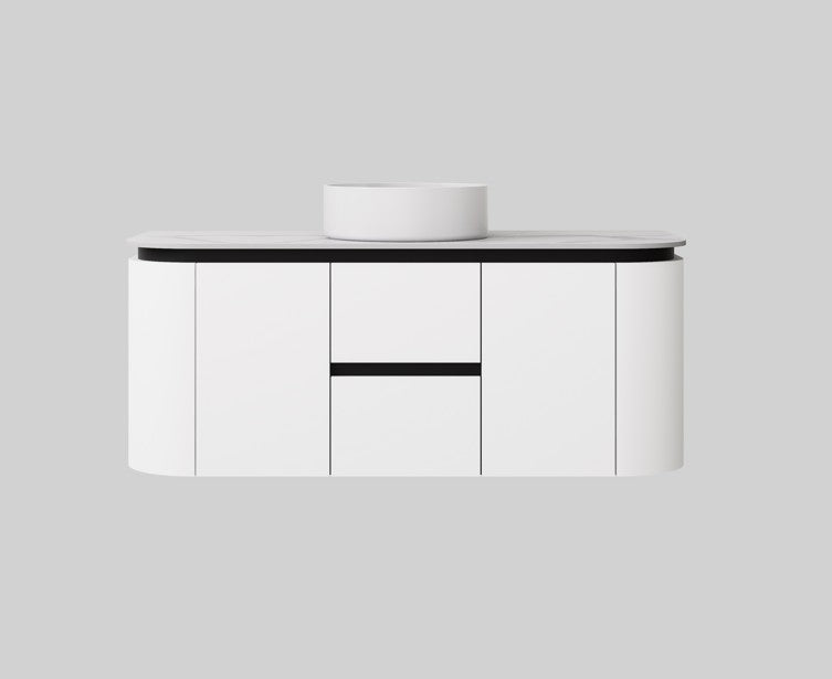 Devito Modern Curve Wall Hung Vanity PVC Cabinet Matte Black/White