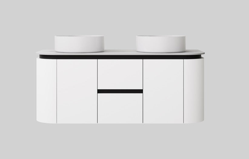 Devito Modern Curve Wall Hung Vanity PVC Cabinet Matte Black/White