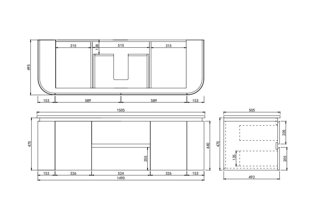 Devito Modern Curve Wall Hung Vanity PVC Cabinet Matte Black/White