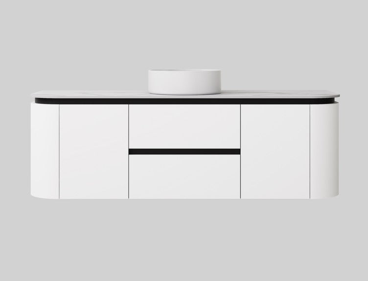 Devito Modern Curve Wall Hung Vanity PVC Cabinet Matte Black/White