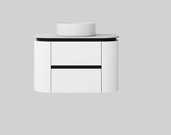 Devito Modern Curve Wall Hung Vanity PVC Cabinet Matte Black/White