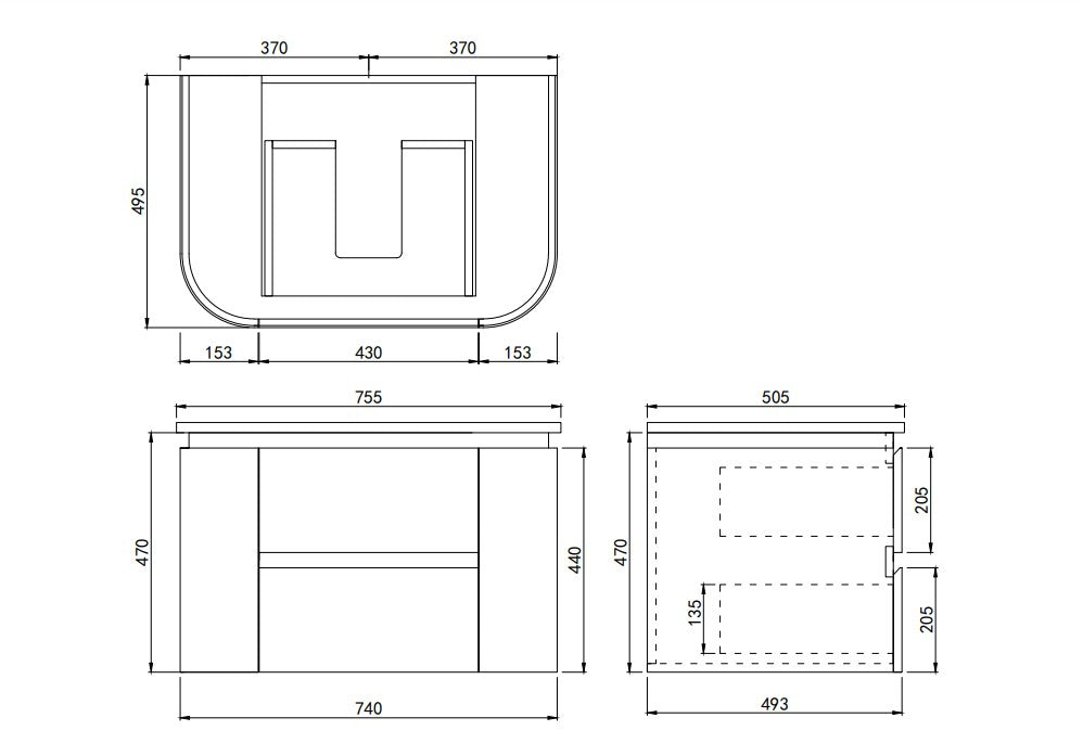 Devito Modern Curve Wall Hung Vanity PVC Cabinet Matte Black/White