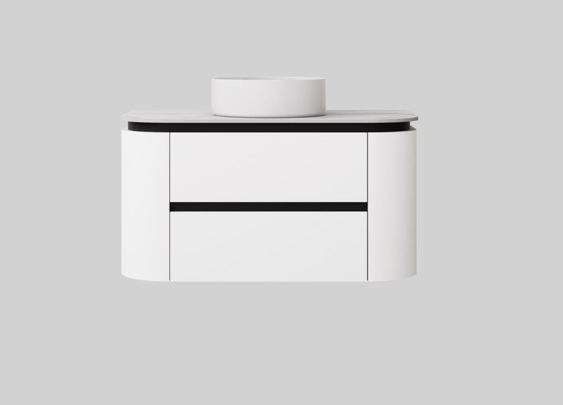 Devito Modern Curve Wall Hung Vanity PVC Cabinet Matte Black/White