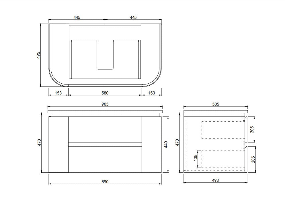 Devito Modern Curve Wall Hung Vanity PVC Cabinet Matte Black/White