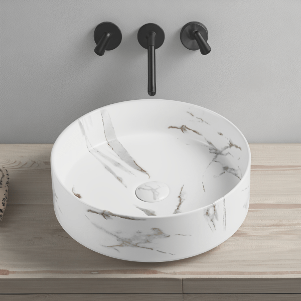 Olley Above Counter Basin 394*394*115 Matte Carrara white and Bronze