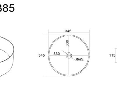 Olley Above Counter Basin 394*394*115 Matte Carrara white and Bronze