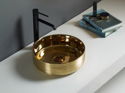 Ollia Above Counter Basin 345*345*115 Silky Gold outside,yellow gold