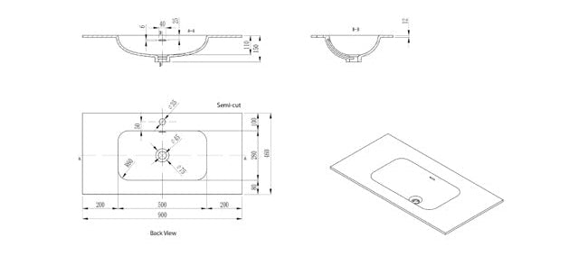 Solid Surface Stone with integrated Basin Matte Black