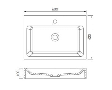 Crete Solid Surface Stone Wall Hung Basin 600x420x100 Matte White