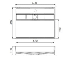 Crete Solid Surface Stone Wall Hung Basin 600x460x130 Matte White