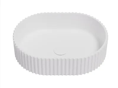 Ellips Fluted Solid surface Above Counter Basin 480*345*140mm Matt White