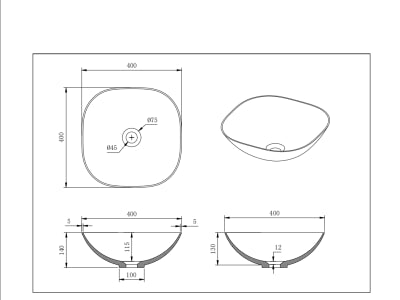 Perry solid surface stone Above Counter Basin 400*400*140mm Matt White