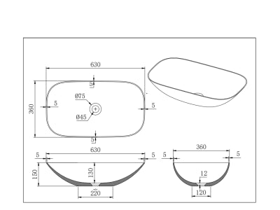 Perry solid surface stone Above Counter Basin 630*360*150mm Matt White