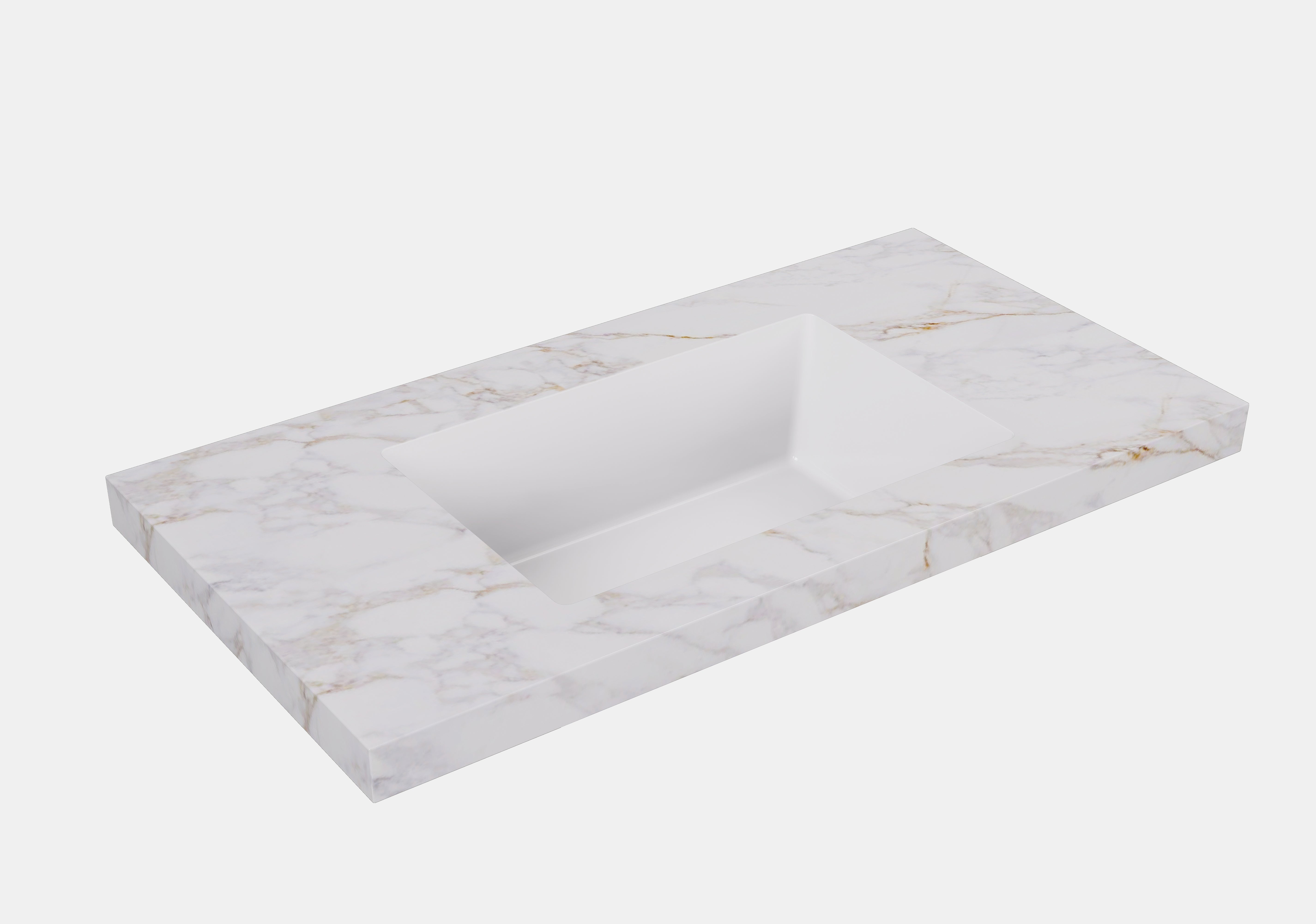 Carrara Gold Undermount Sintered Stone Top With Seamless Ceramic Basin Without Tap Hole