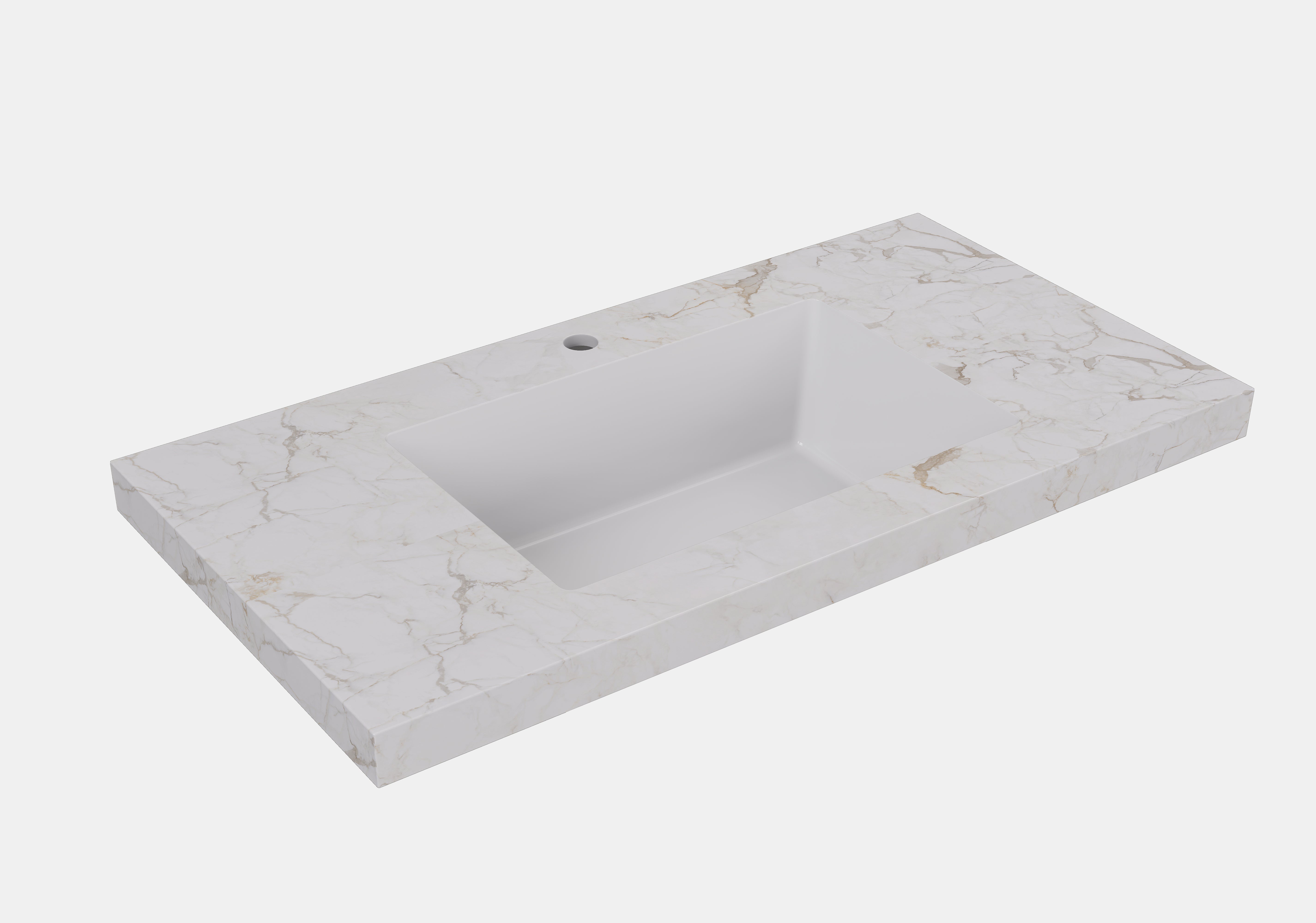 Carrara Gold Undermount Sintered Stone Top With Seamless Ceramic Basin With Tap Hole