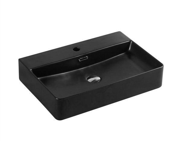 Marsay 73 Matt Black Wall Hung Rectangular Basin - Living and Bathroom