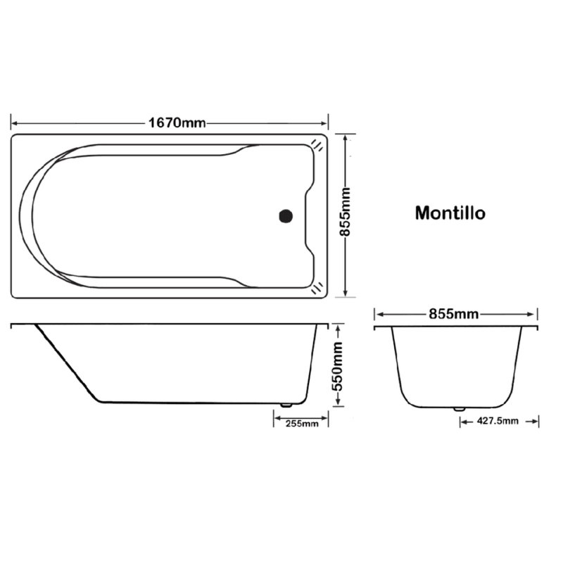 Montillo 1670*855*550mm White Acrylic Spa 10 jets Drop In Rectangle Bath Tub - Living and Bathroom