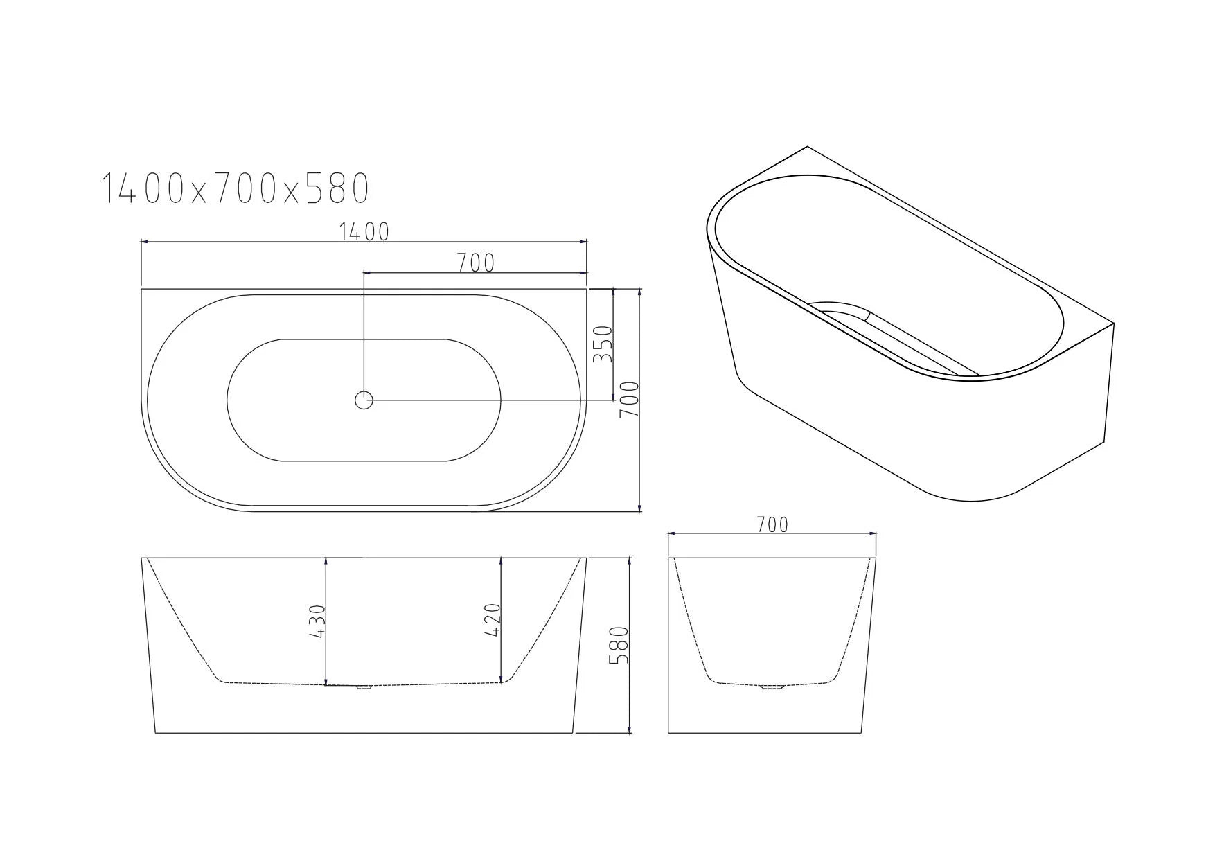 Musen Ultra Thin Back-to-Wall Freestanding Bathtub - Gloss White
