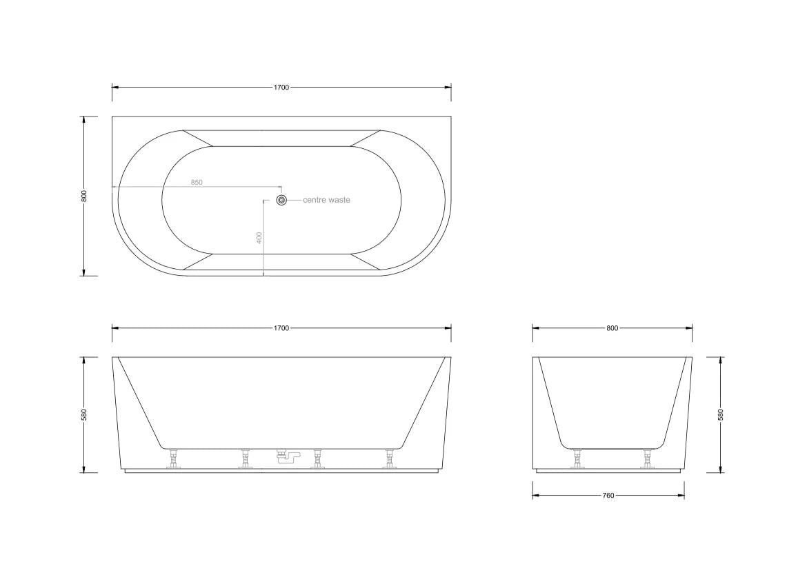 Mallorca 1500/1700mm Gloss White/Black Fluted 10 Jets Back to Wall Freestanding Spa Bath - Living and Bathroom