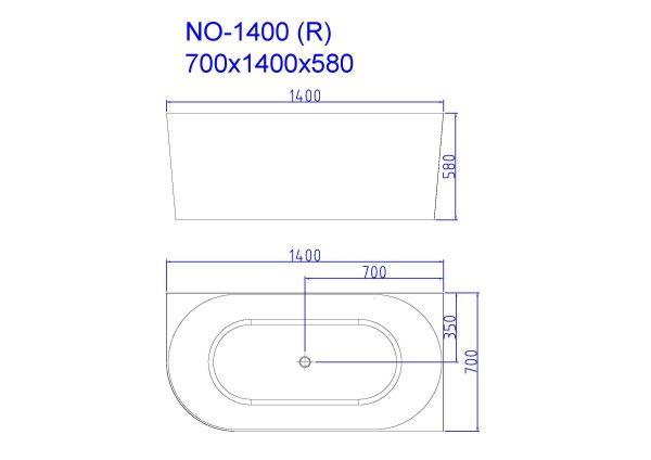 Nova 1400mm Right-Hand Corner Gloss White Bathtub - Living and Bathroom