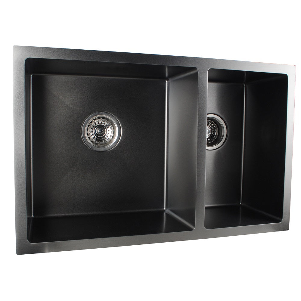 Round Corner Dark Grey Stainless Steel Handmade 1 and 1/2 Bowl Kitchen Sink 715*450*205mm