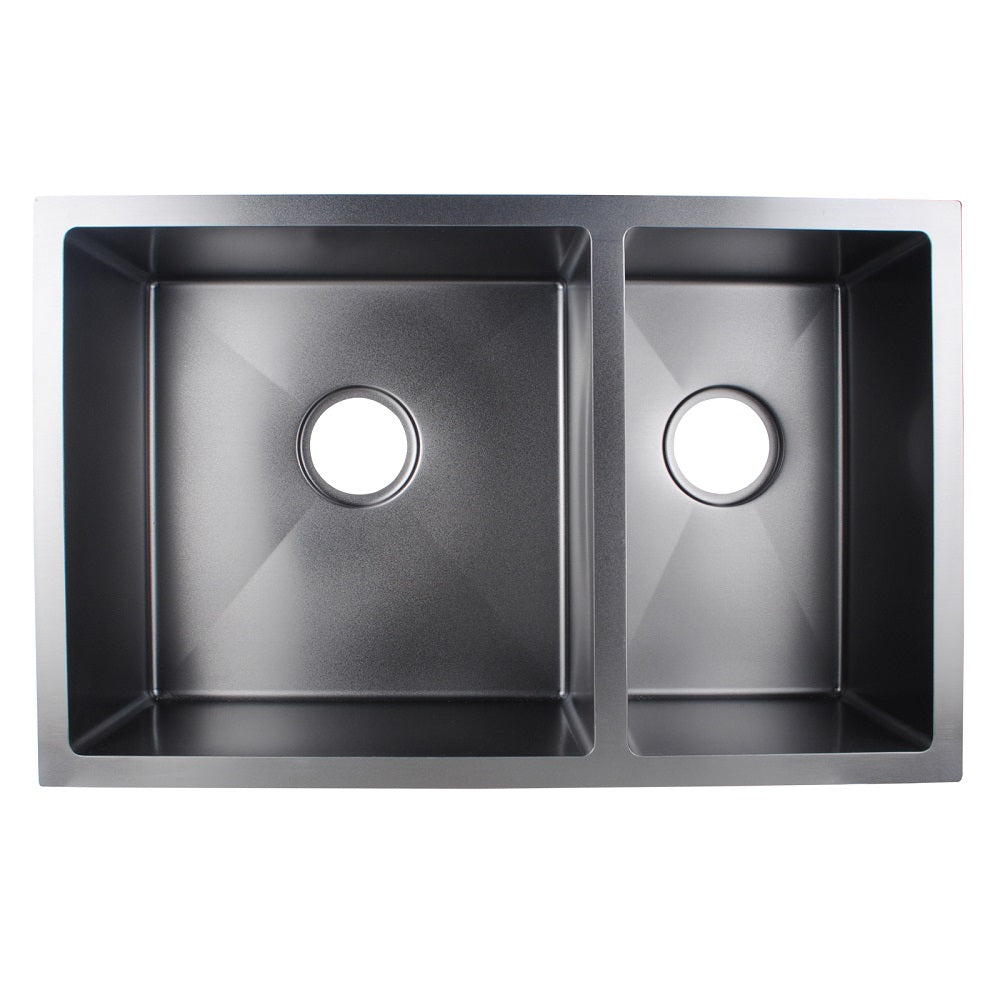 Round Corner Dark Grey Stainless Steel Handmade 1 and 1/2 Bowl Kitchen Sink 715*450*205mm