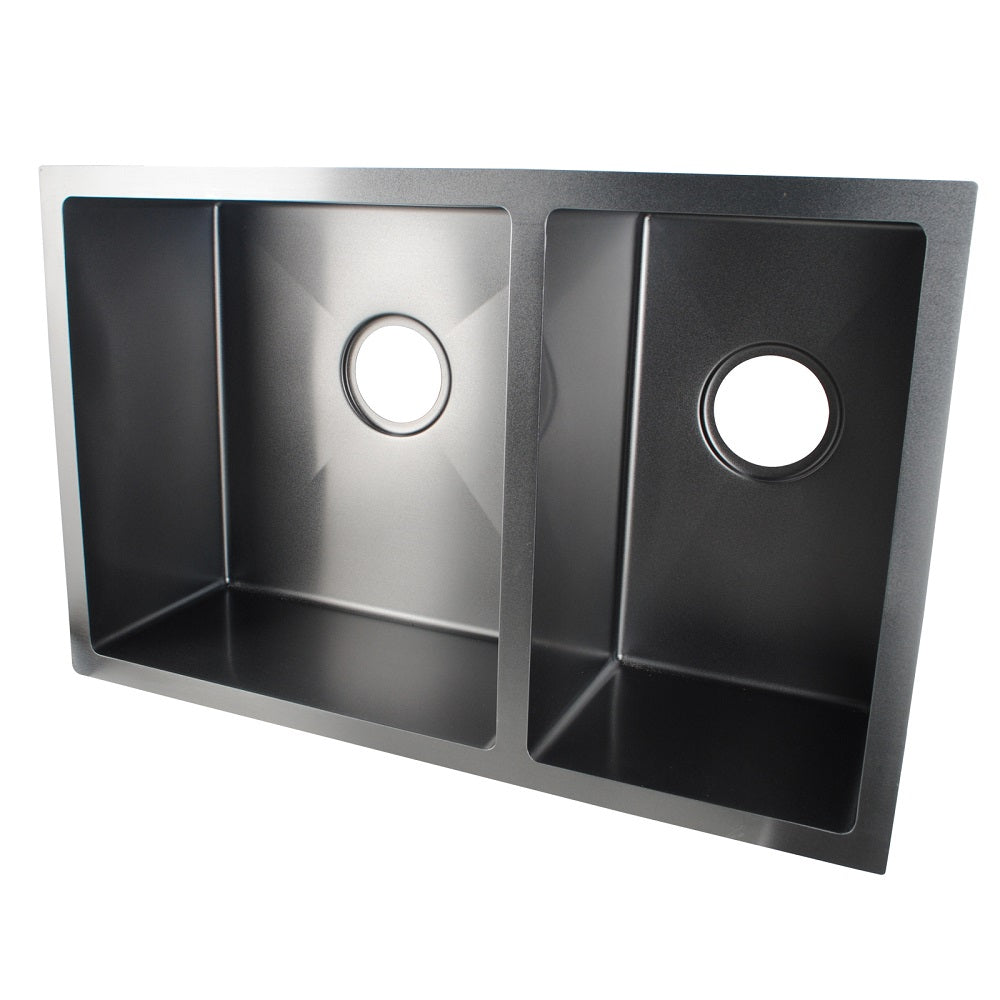 Round Corner Dark Grey Stainless Steel Handmade 1 and 1/2 Bowl Kitchen Sink 715*450*205mm