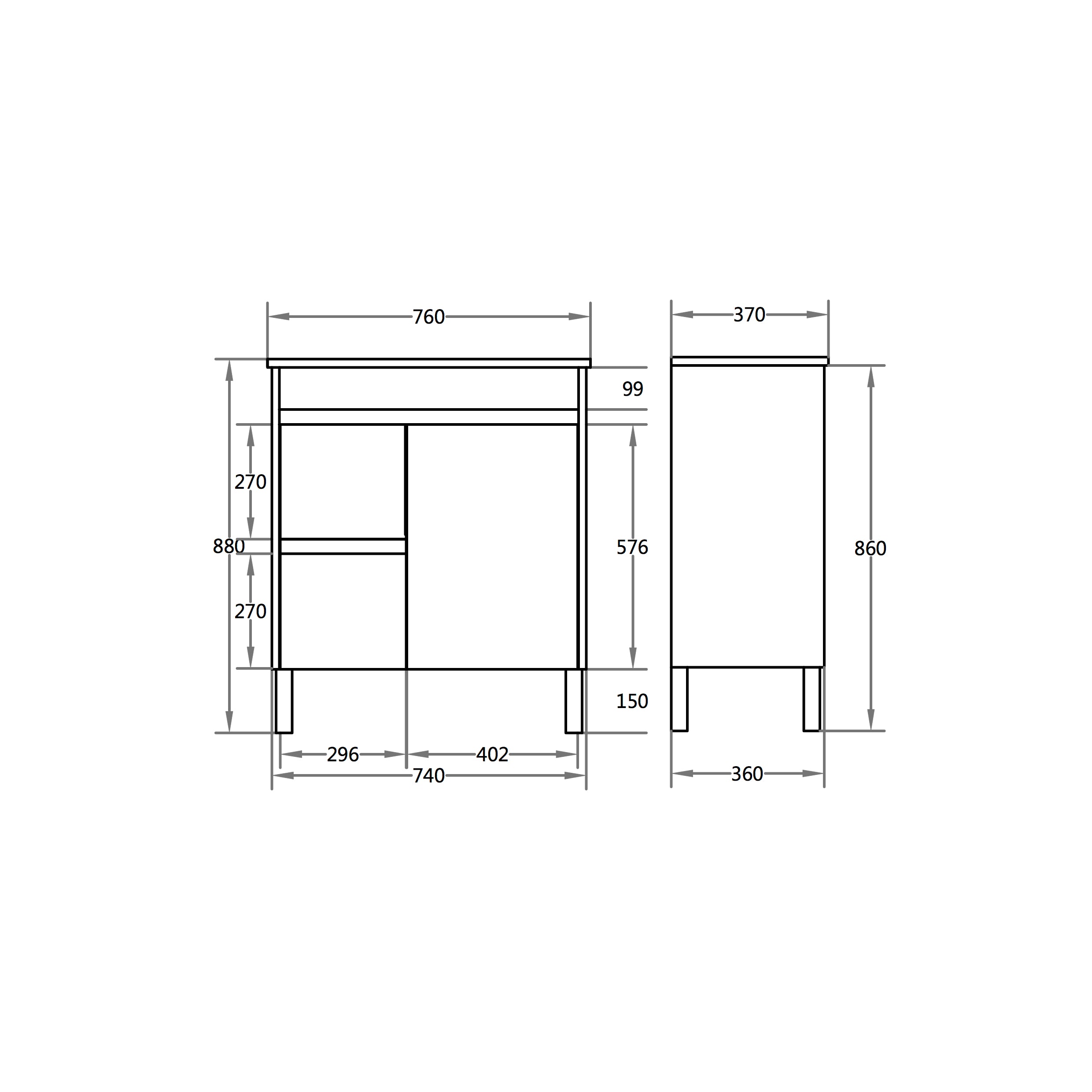 Polar Slimline PVC Waterpoof Free Standing Bathroom Vanity White