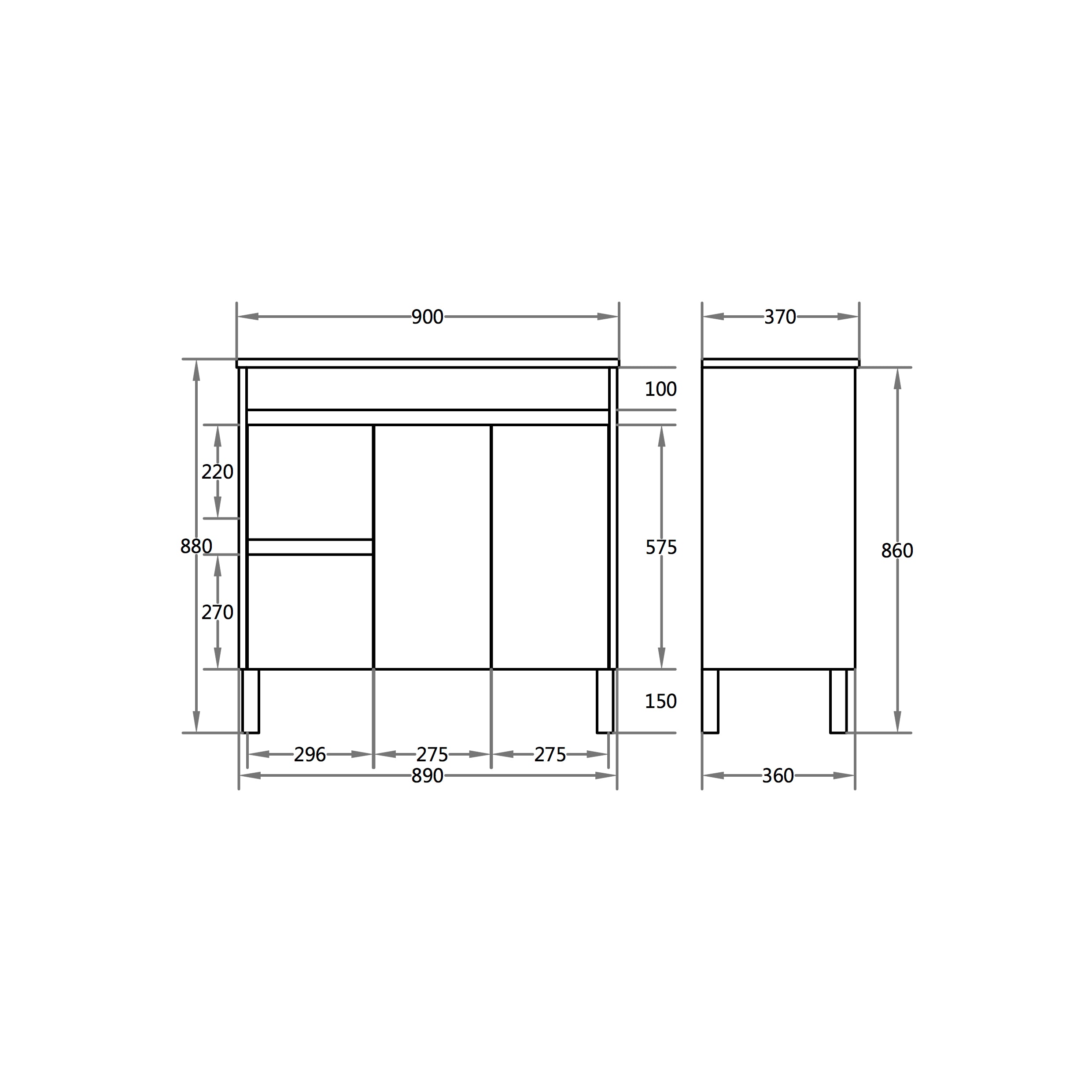 Polar Slimline PVC Waterpoof Free Standing Bathroom Vanity White