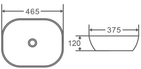 Gloss White Ceramic Above-counter basin  465 x 375 x 120 mm