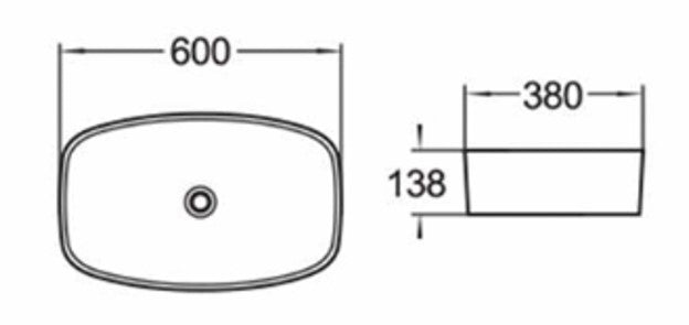 Gloss White Ceramic Above-counter basin  600 x 380 x 135 mm