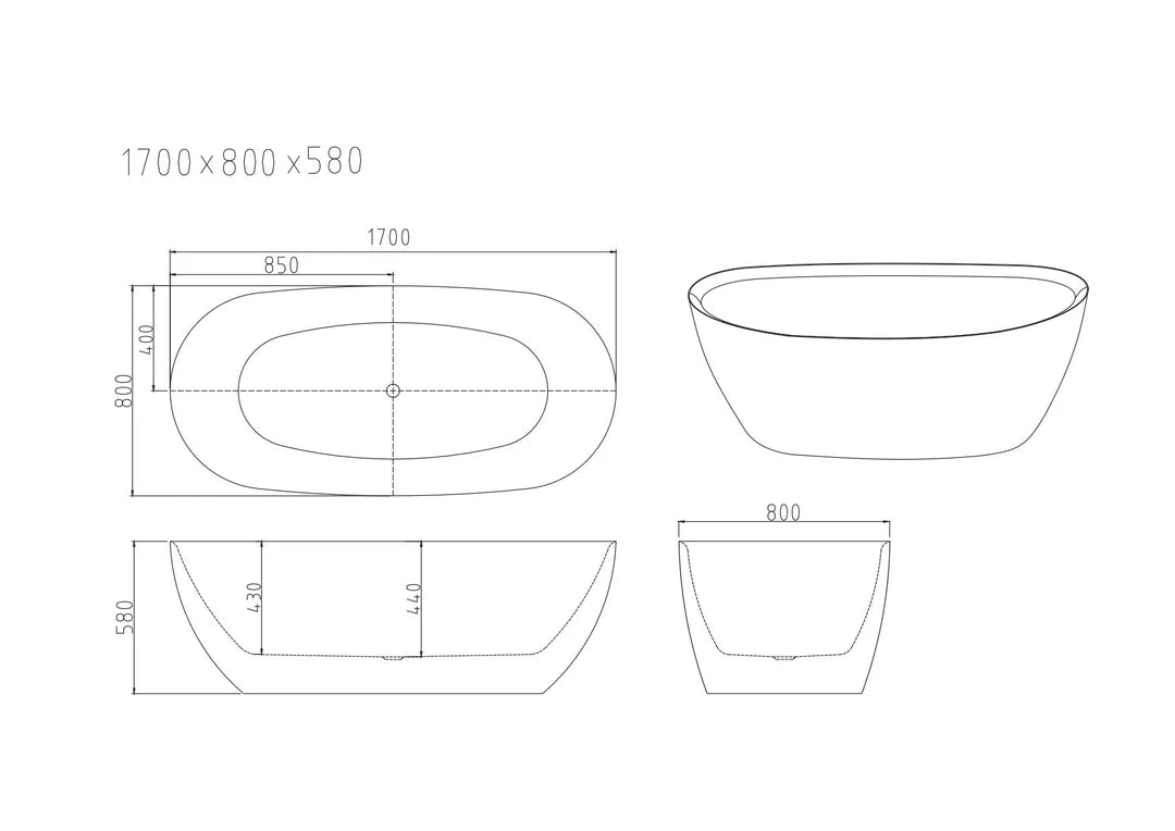 Pilato 1700mm Freestanding Gloss White Bathtub