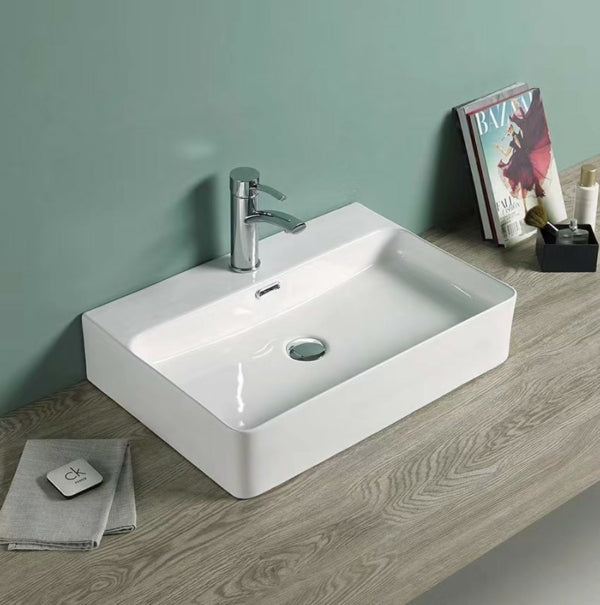 Gloss White Ceramic Wall-hung / Above-counter basin  600 x 420 x 120 mm