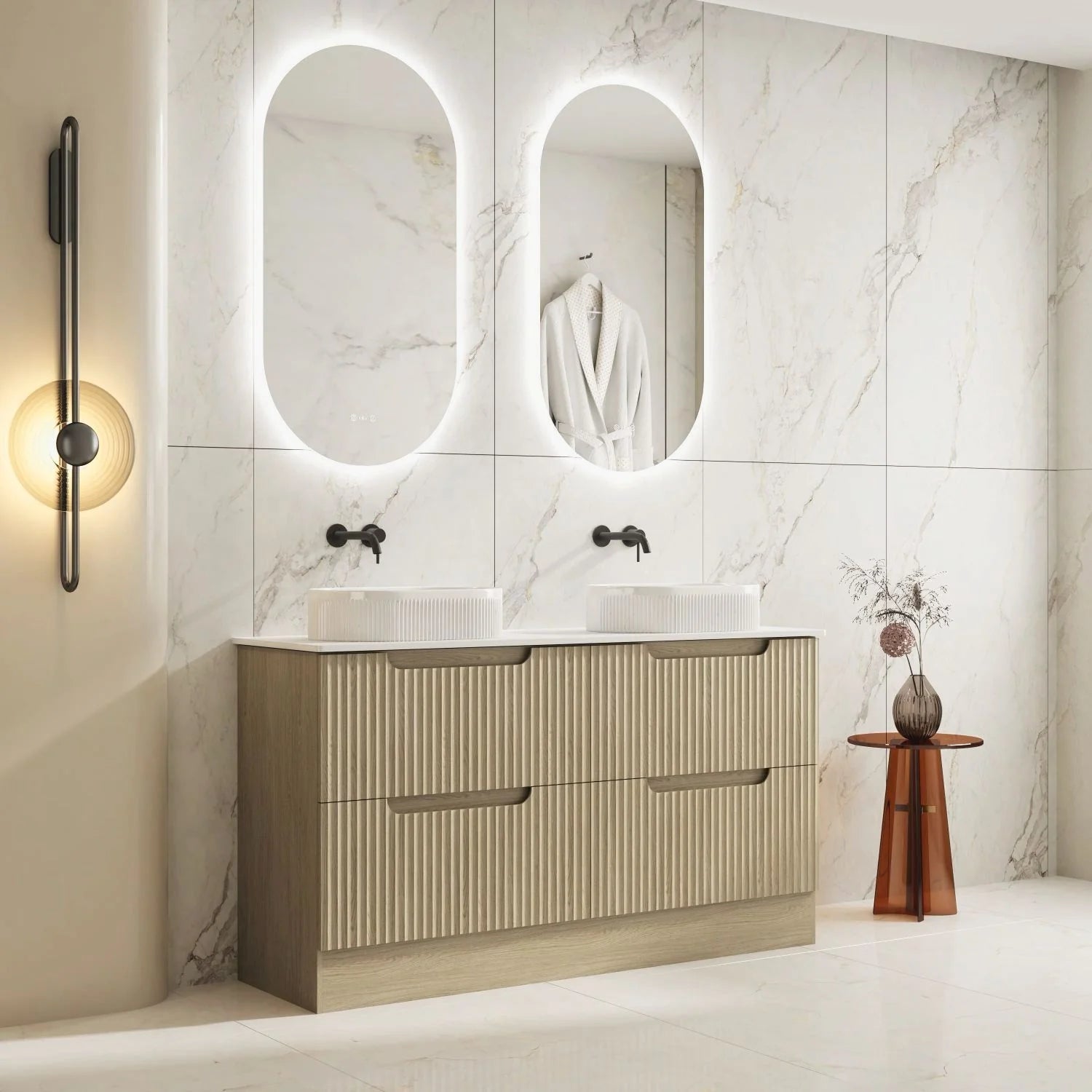 Rhea Fluted Freestanding Vanity Natural Oak