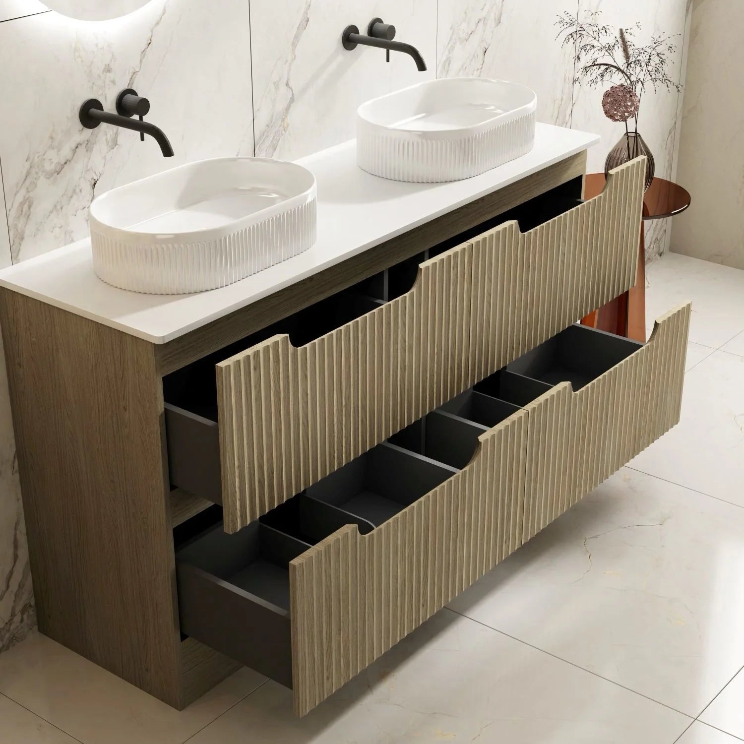 Rhea Fluted Freestanding Vanity Natural Oak