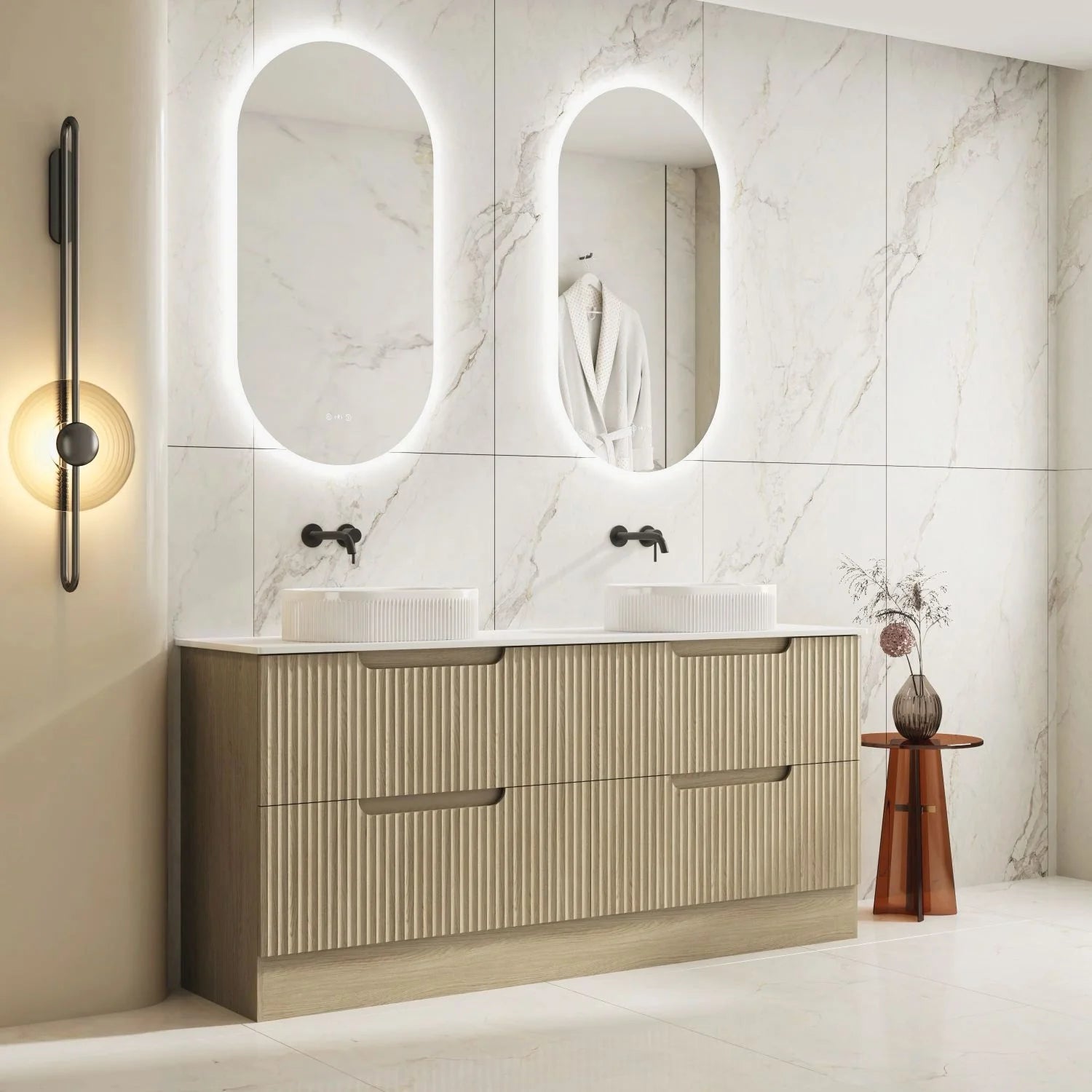 Rhea Fluted Freestanding Vanity Natural Oak