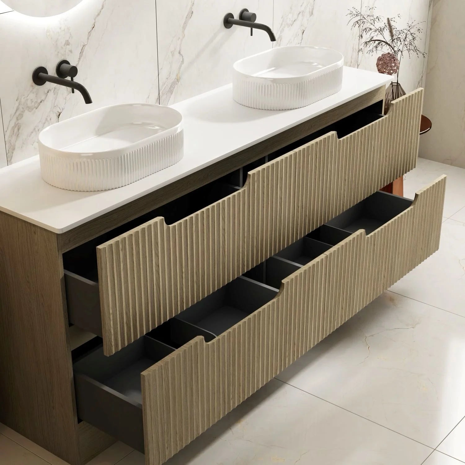 Rhea Fluted Freestanding Vanity Natural Oak