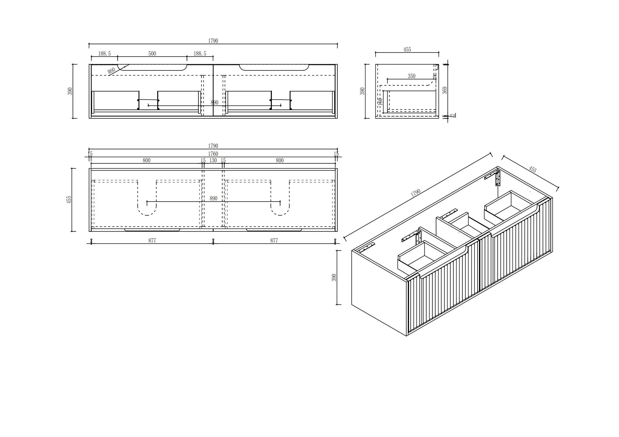 Rhea Fluted Wallhung Vanity Natural Oak