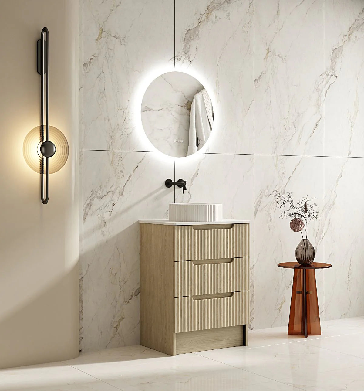 Rhea Fluted Freestanding Vanity Natural Oak