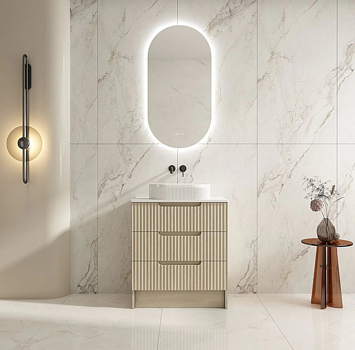 Rhea Fluted Freestanding Vanity Natural Oak