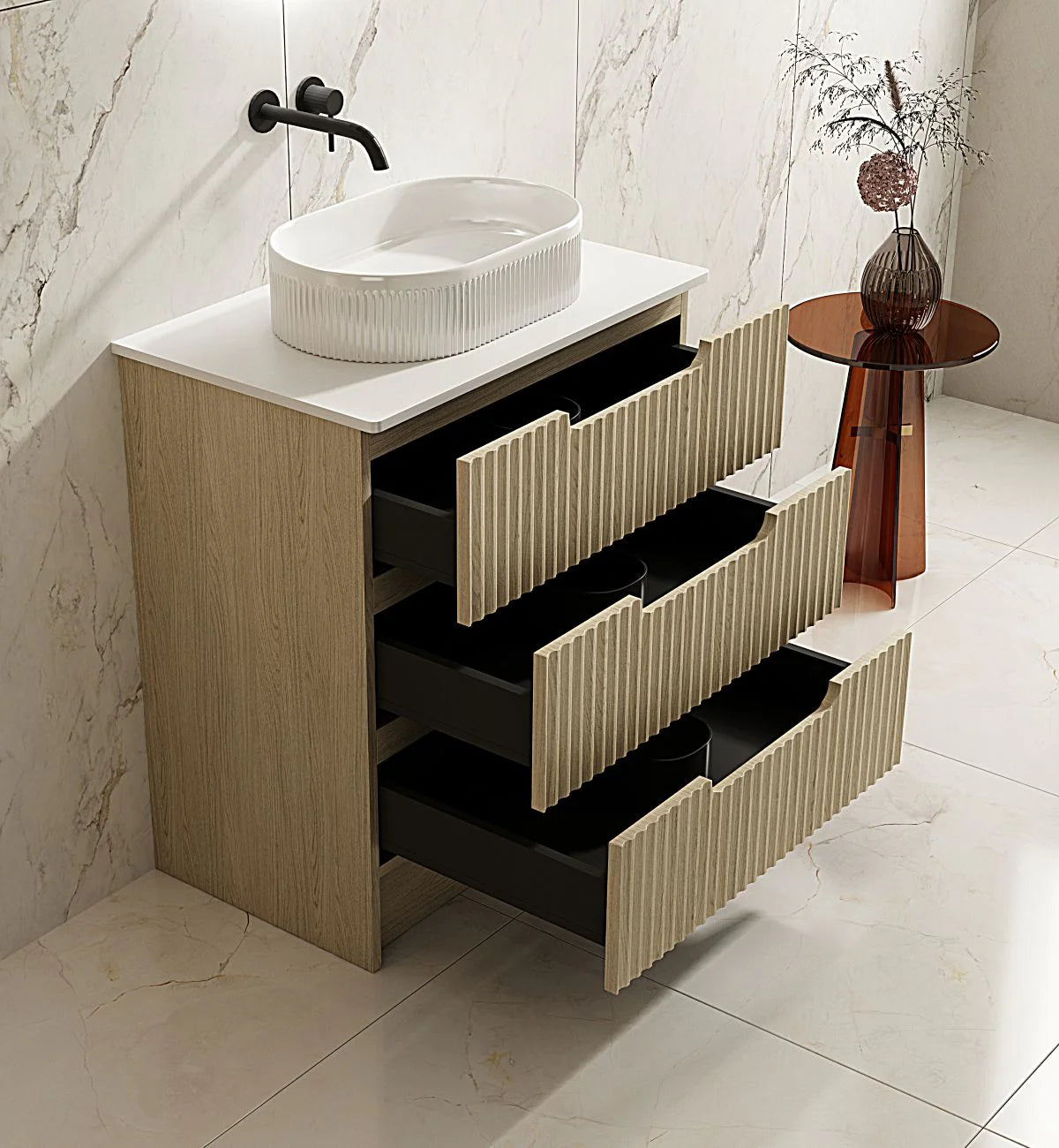 Rhea Fluted Freestanding Vanity Natural Oak